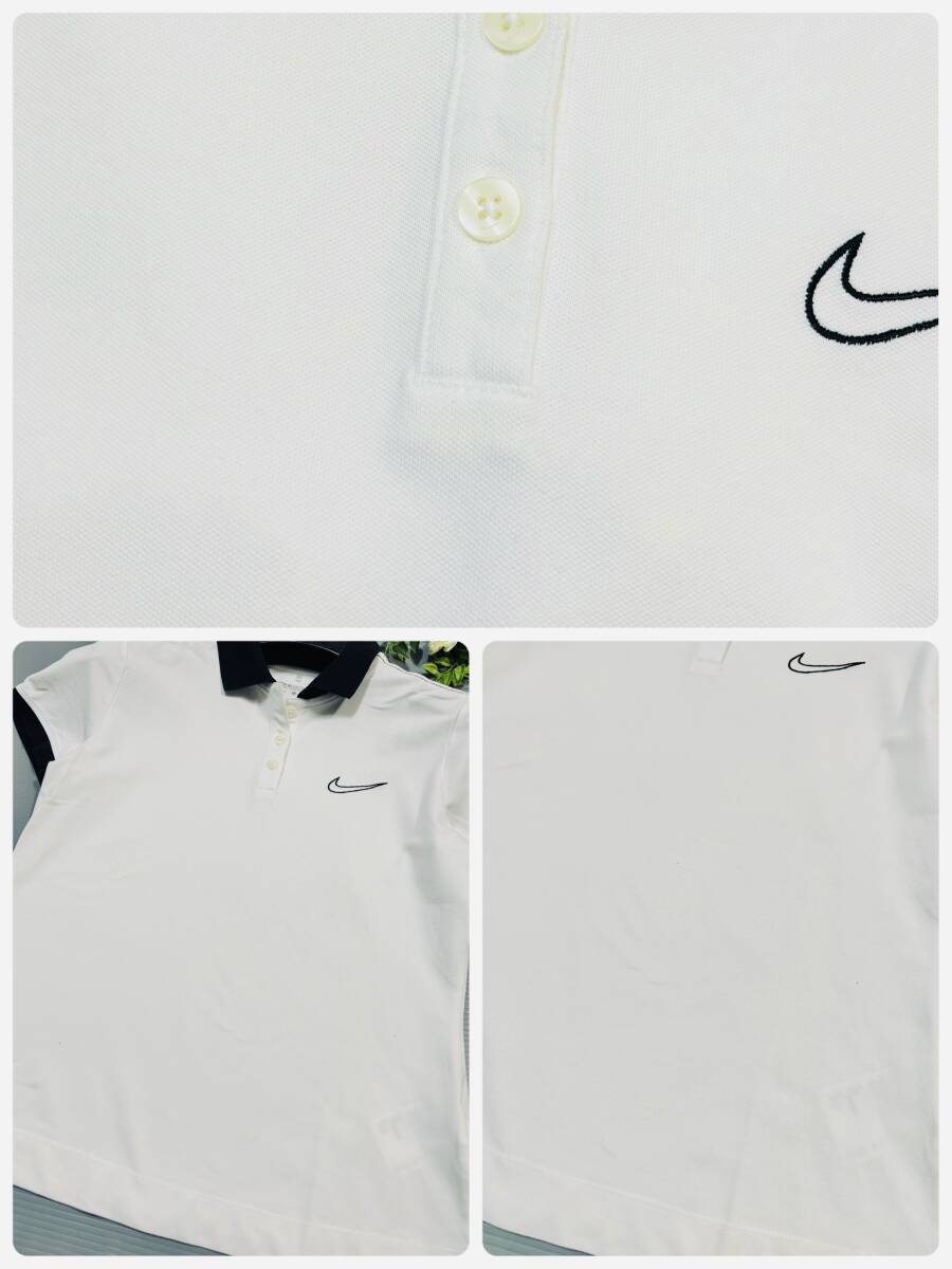 NIKE GOLF DRI-FIT　ナイキ　ゴルフウェア　ポロシャツ　カラー切替　半そで　ホワイト×ブラック　 レディースL_確認画像