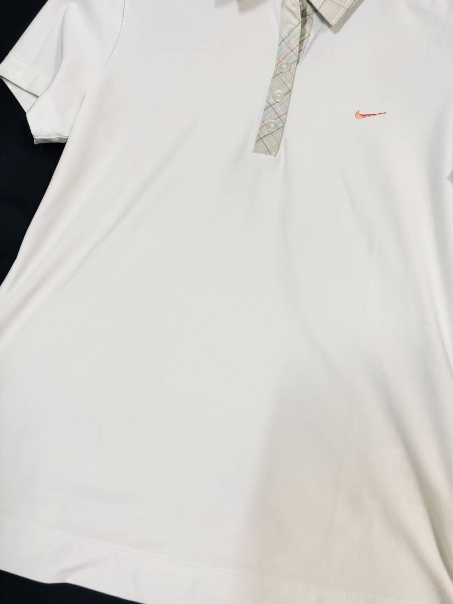 NIKE GOLF　FIT-DRY　ナイキゴルフ　ゴルフウェア　半そでシャツ　チェック襟　ホワイト　レディースM_確認画像