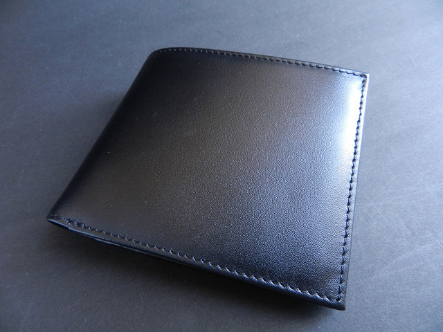 新品『本革レザー二つ折り財布ブラック』牛革メンズベーシックスマート_画像1