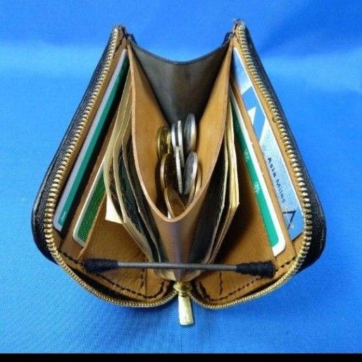 レザークラフト コードバン蝋引き革 黒色 L字ファスナー財布 HG レザークラフト コードバン蝋引き革 黒色 L字ファスナー財布 HG