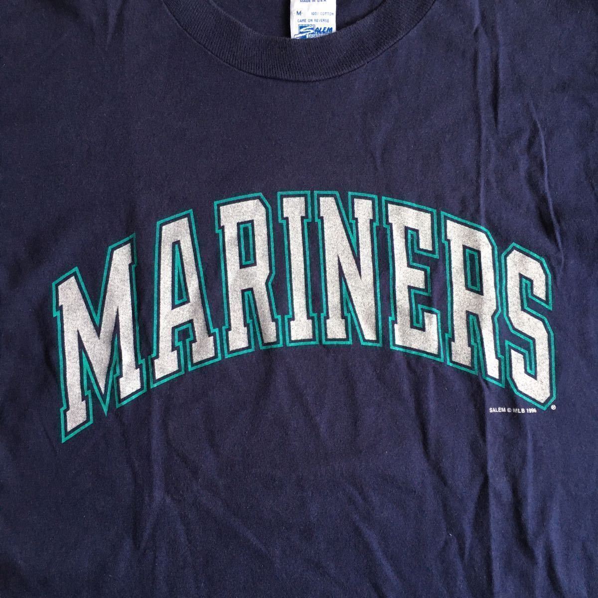 USA製 1996年 Seattle Mariners ロゴ Tシャツ ネイビー MADE IN USA 90s ベースボール 野球 Tee 半袖 Tシャツ メジャーリーグ_画像2