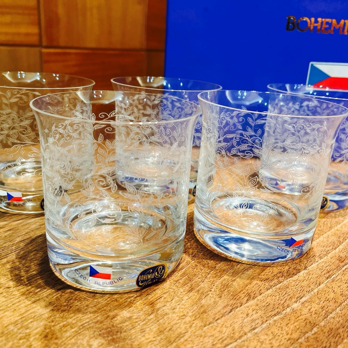 【未使用】ボヘミアグラス　クリスタル製 ロックグラス アルコールグラス　5客