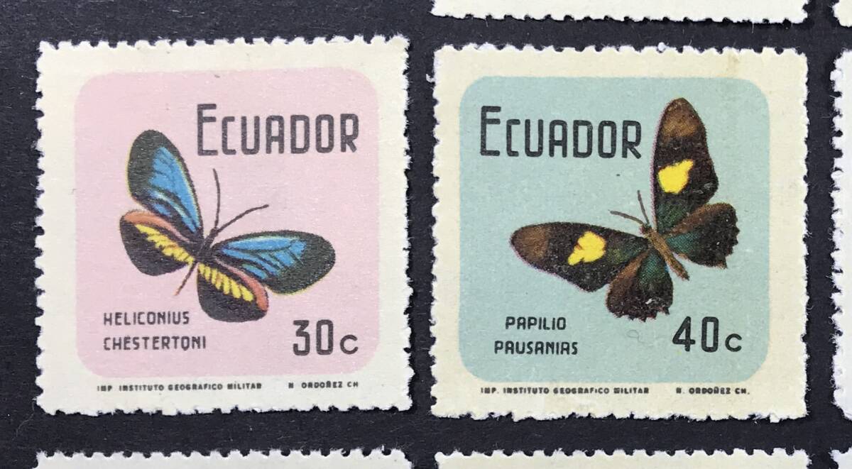 エクアドル 1970年発行 蝶 切手 未使用 NH 写真より黄色いですの画像3