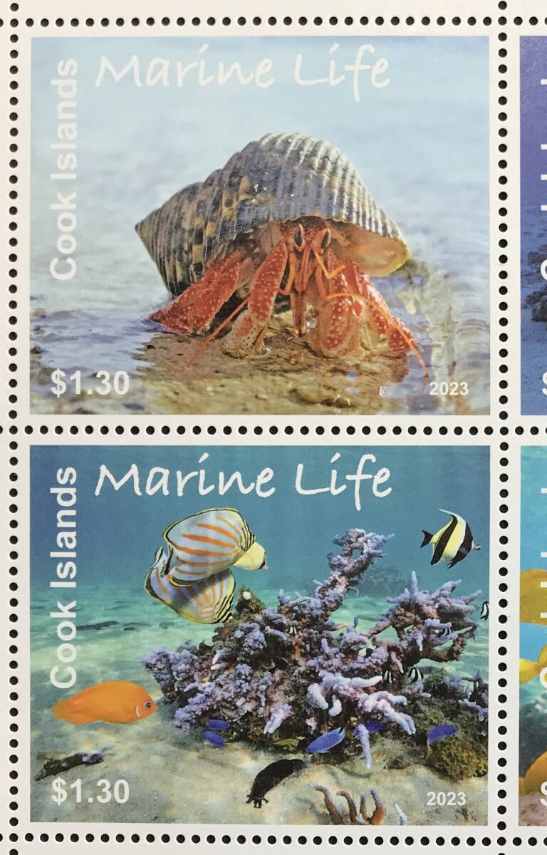 クック諸島 2023年発行 ヤドカリ 魚 クマノミ 海の生物 切手 未使用 NHの画像2