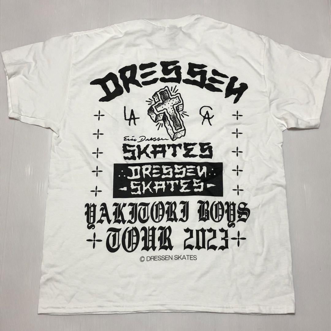 ◎数量限定品【DRESSEN SKATES】Tシャツ White：XL ツアーステッカー付！エリックドレッセン Tee ロサンゼルス スケボー skater スケート!の画像1