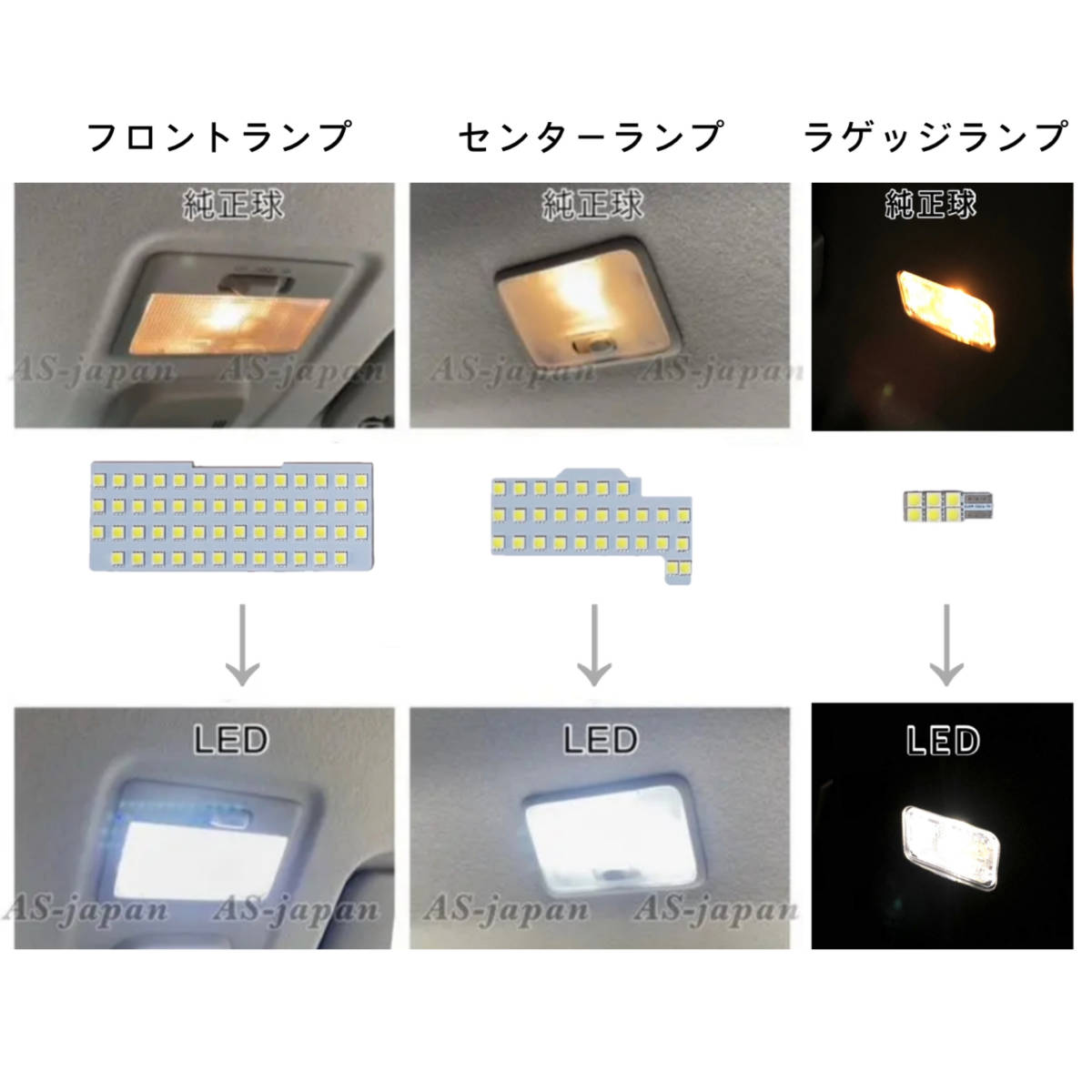 スズキ スペーシア / スペーシアカスタム [ MK53S ] 専用設計 LED ルームランプ 純白光 高輝度 SMD 2017(H29)年12月〜の画像6