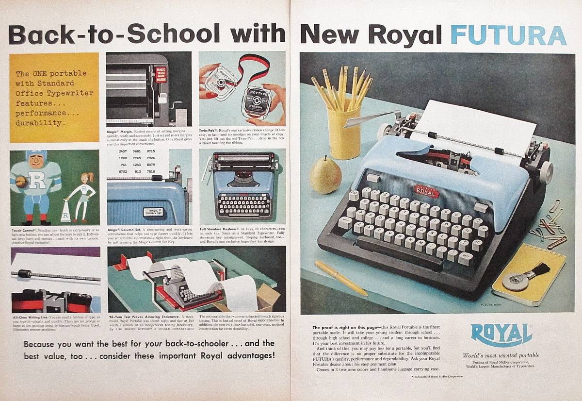  rare!1959 year Royal advertisement /Royal Futura/ typewriter /T