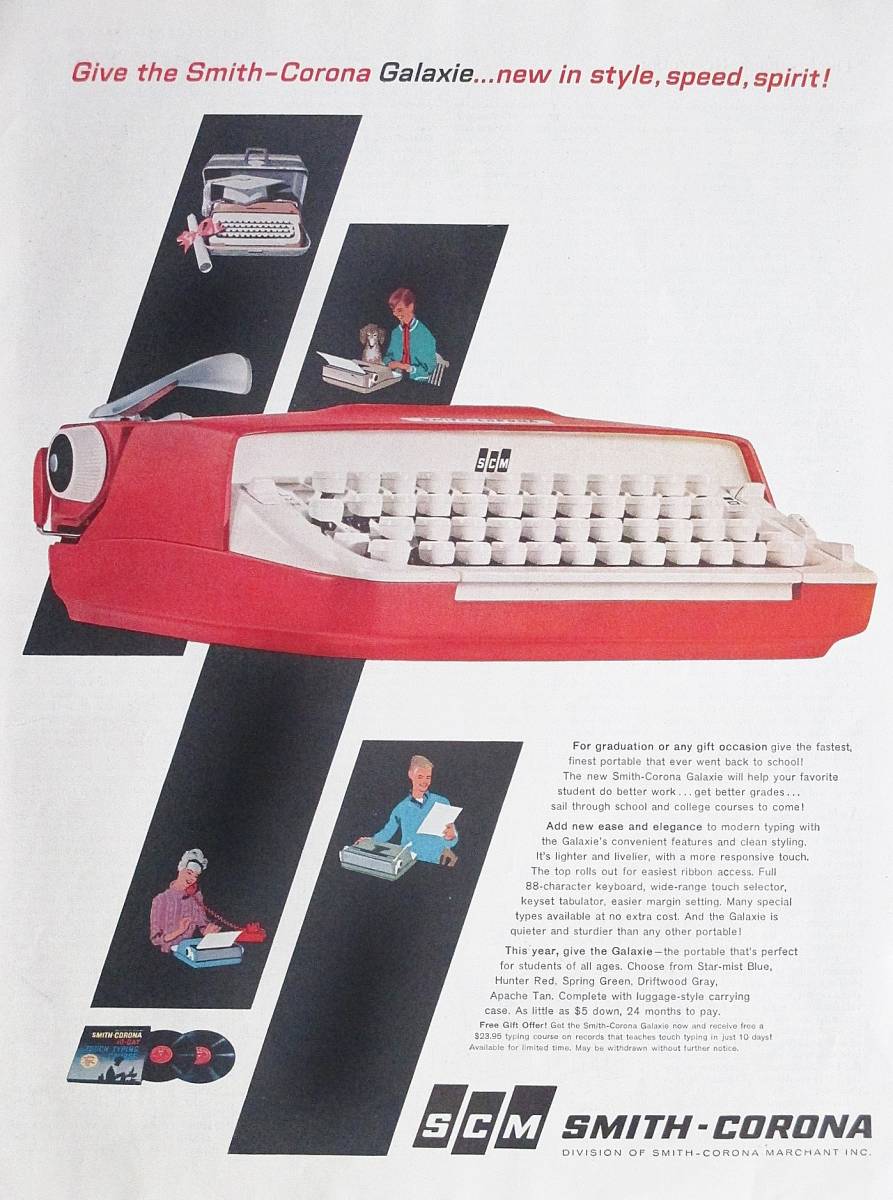  rare!1960 year Smith * Corona advertisement /Smith-Corona Galaxie/ typewriter /T