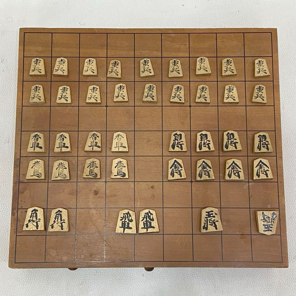 MW0471◆ 将棋盤 木製 駒付き 引き出し付き 駒収納あり レトロ 木製将棋セット _画像1