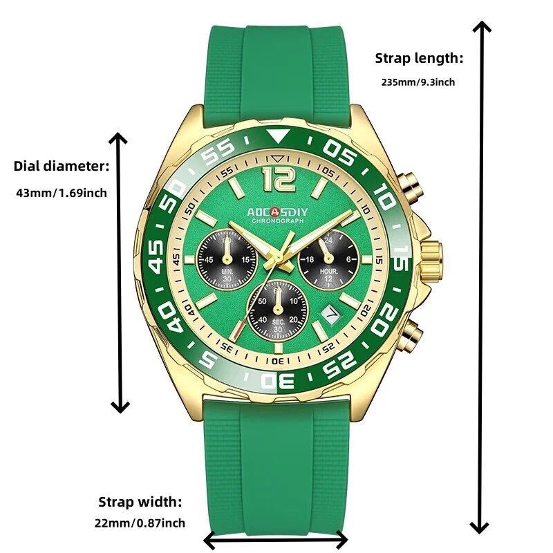 新品 AOCASDIY オマージュクロノグラフ ウォッチ ラバーストラップ メンズ腕時計 グリーン&ゴールドの画像8