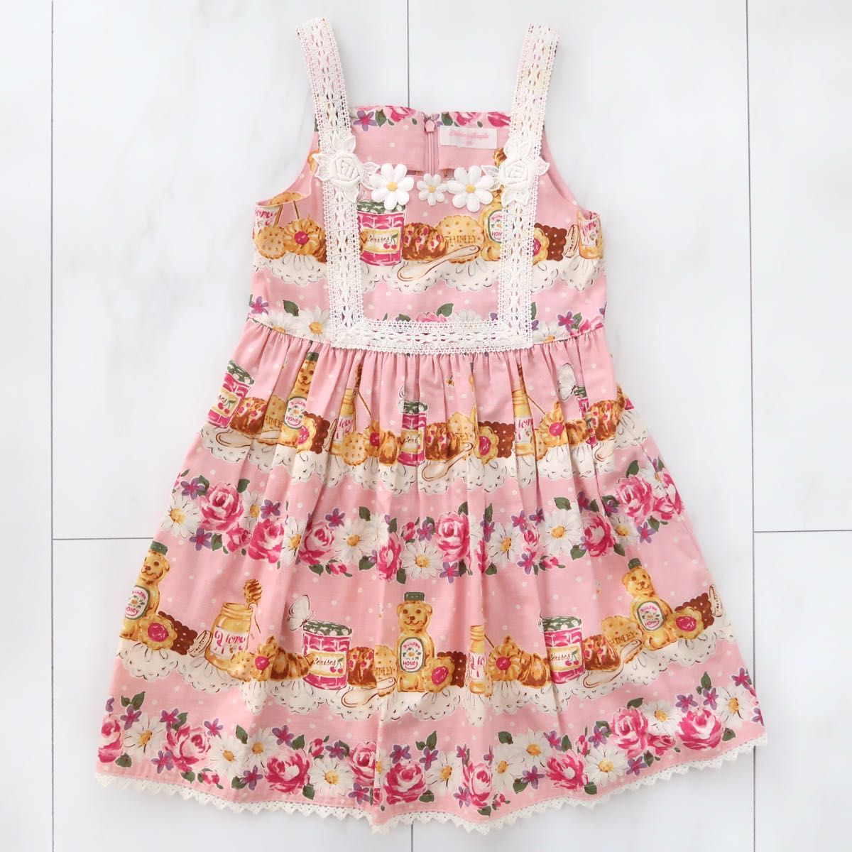 シャーリーテンプル 120 ぬいぐるみ柄 ワンピース 美品 シャーリーテンプル テディベアはちみつ クッキー柄 ワンピース