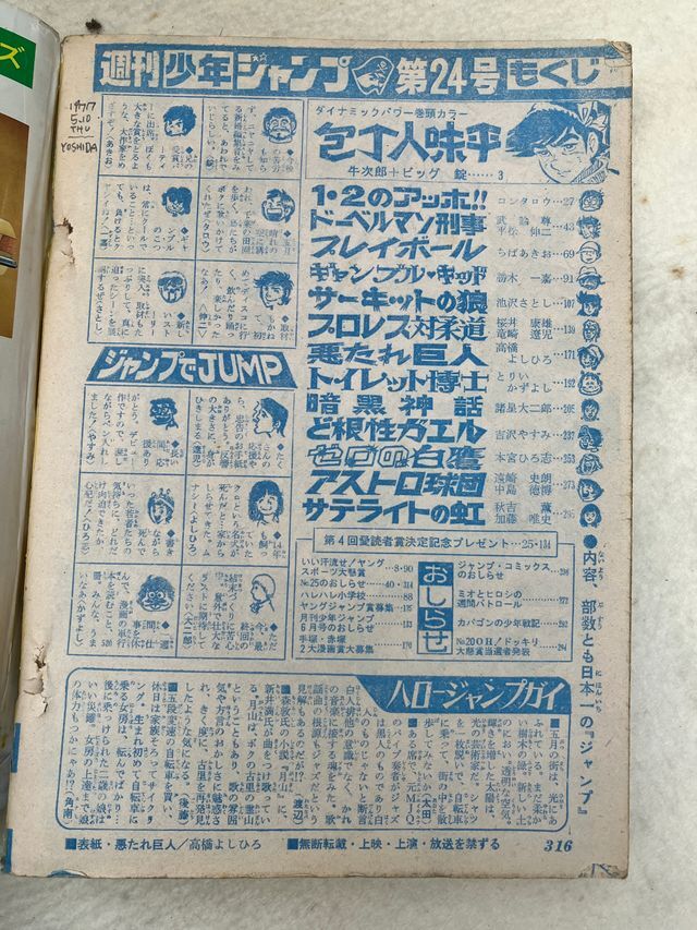 K2　d3　週刊少年ジャンプ　1976年　6月14日号　当時物　※落書き有_画像3