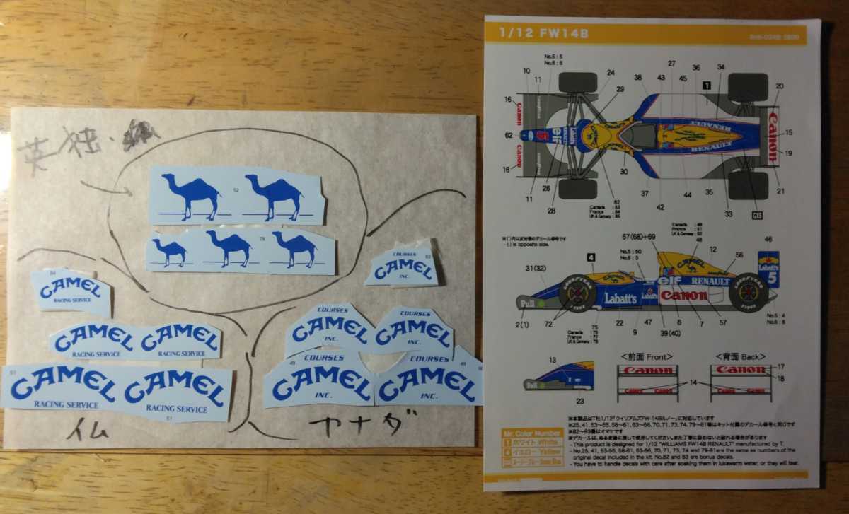 1/12 タミヤ製ウィリアムズFW14B用の純正デカール (ａとｂの各2枚セット)と、Canonの文字、タイヤサイドロゴのオマケ付きの画像8