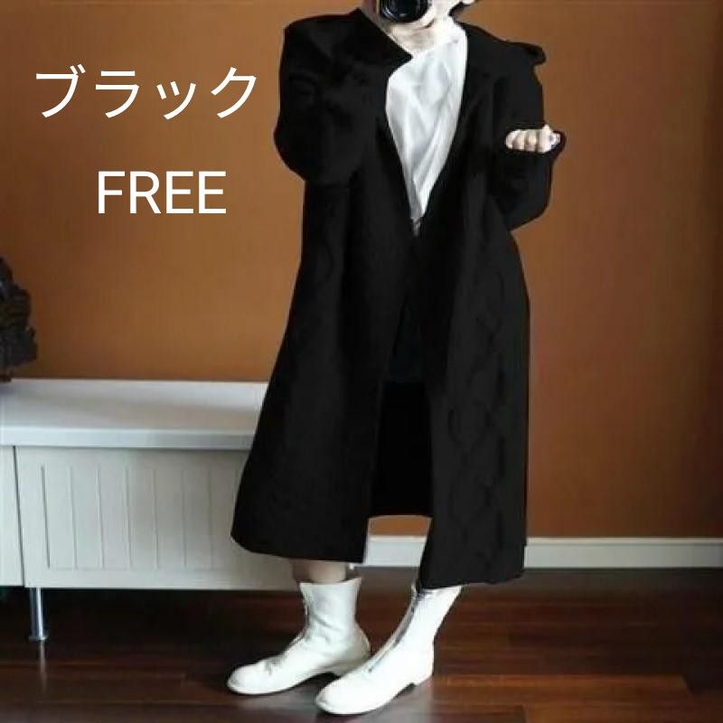 ブラック 冬物処分価格 フリーサイズ 体型カバー ニット パーカー ロングカーディガン ロングコート パーカーコート