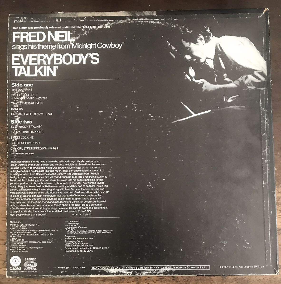 USオリジナル盤■FRED NEIL ■フレッド・ニール ■Everybody’s Talkin’ (Theme From “Midnight Cowboy”) / 1LP / Capital / US Origina_画像2