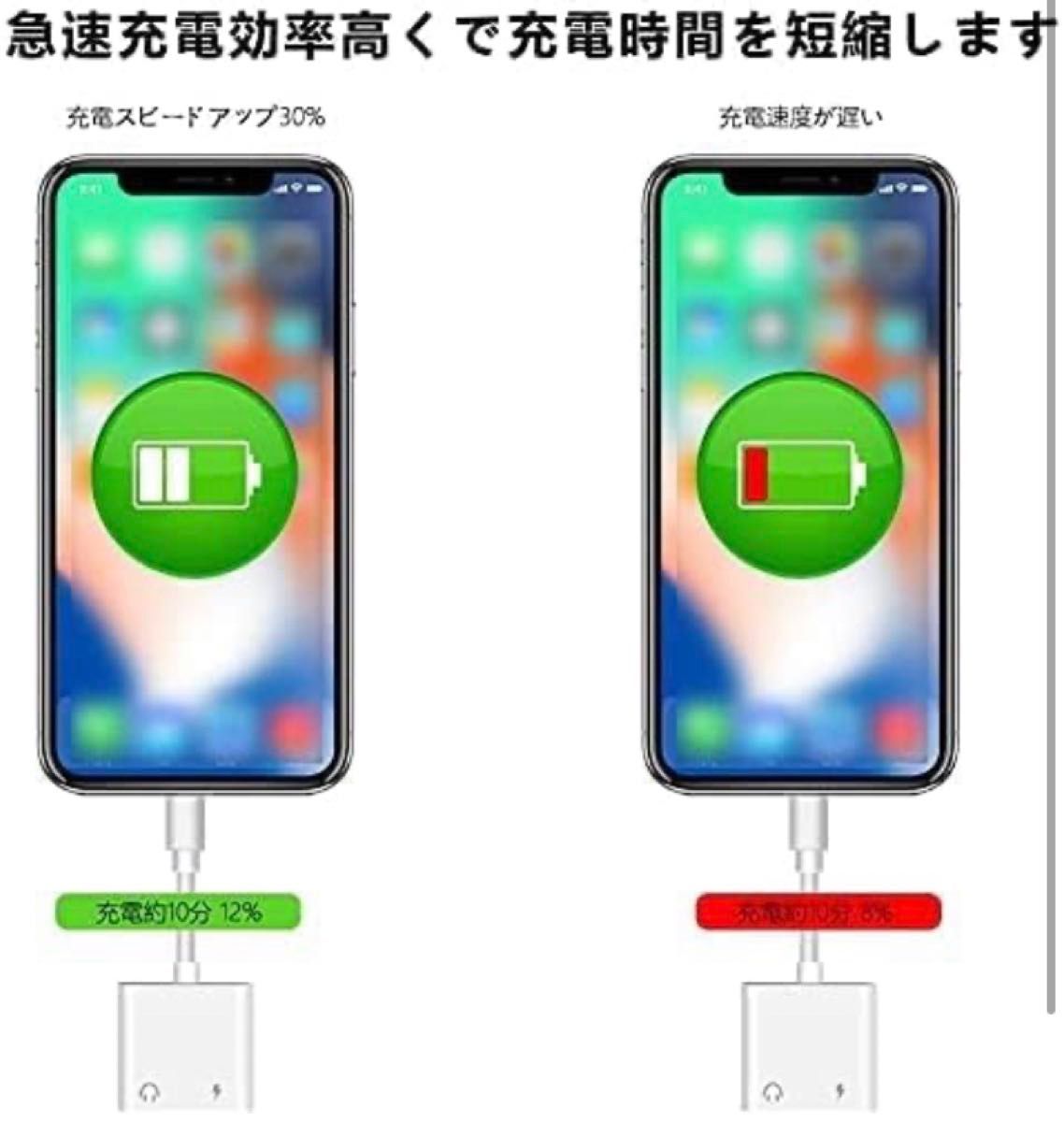 iPhone イヤホン 充電 2in1 変換 アダプタ 急速充電 イヤホン 同時 二股接続ケーブル iPhone 用 