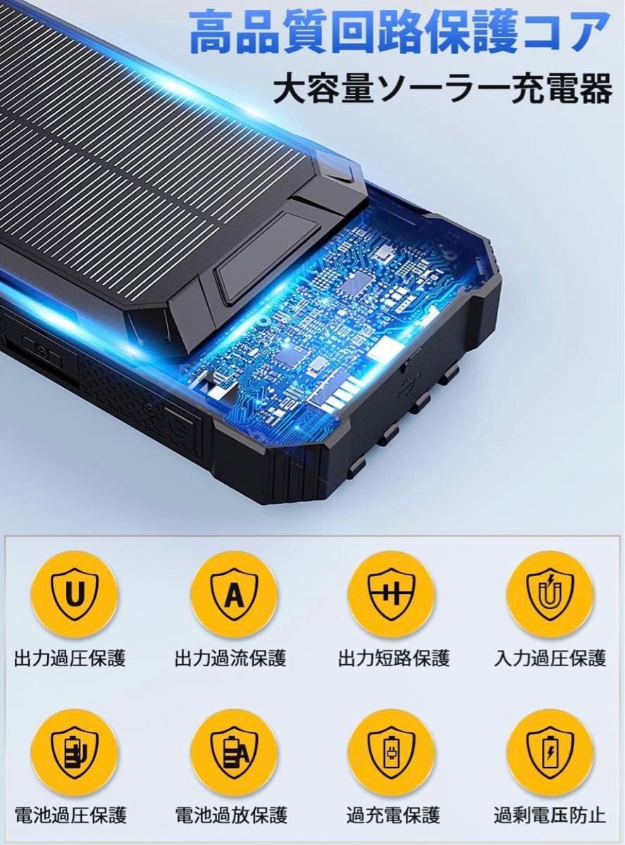 ソーラー充電器 40800mAh モバイルバッテリー ソーラーモバイルバッテリー 急速充電 高輝度LEDライト付き スマホ充電器 