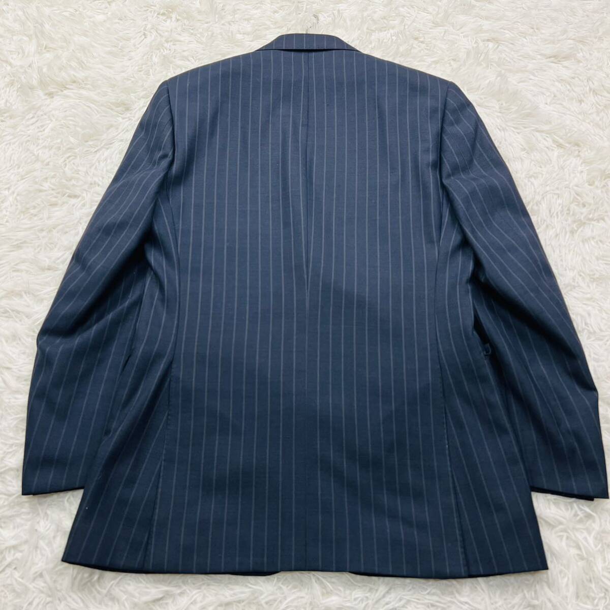 【極美品/希少サイズ】THE SUIT COMPANY スーツカンパニー スーツセットアップ 上下 ストライプ 本切羽 ネイビー サイズXLの画像7