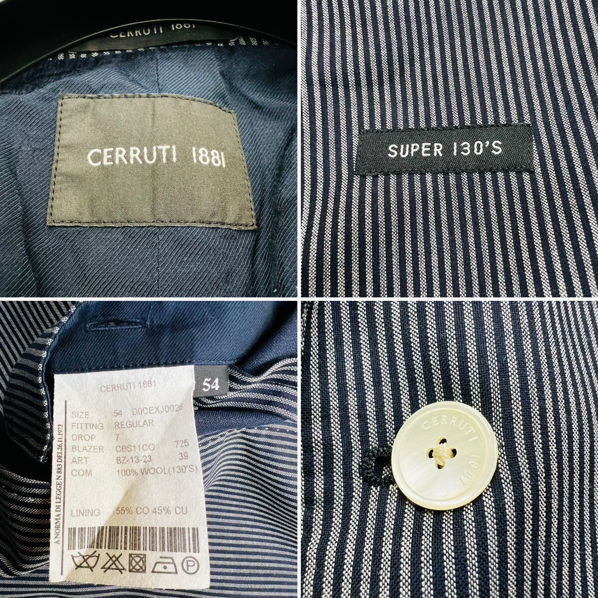 【極美品/超希少サイズ】CERRUTI 1881チェルッティ テーラードジャケット アンコン仕立て Super130s ブランド刻印ボタン ストライプ 3XLの画像10