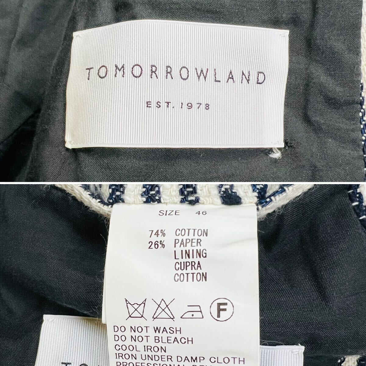 【極美品/現行タグ】TomorrowLand トゥモローランド テーラードジャケット アンコン仕立て ヒッコリー柄 ストライプ Mサイズ 46_画像10