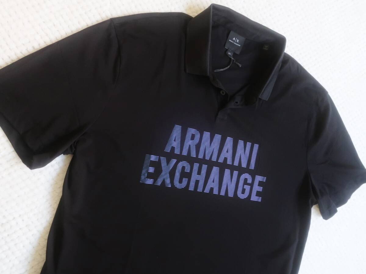 新品★アルマーニ★大きいサイズ★ブラック ポロシャツ★パープル グラデ ロゴ★半袖 ニットシャツ 黒 紫 XXL★ARMANI★235_画像2