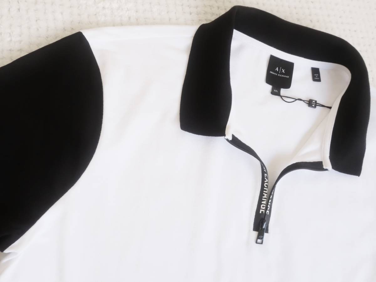 новый товар * Armani * большой размер * белый черный рубашка-поло * Logo молния * короткий рукав вязаный рубашка белый чёрный XXL*ARMANI*257