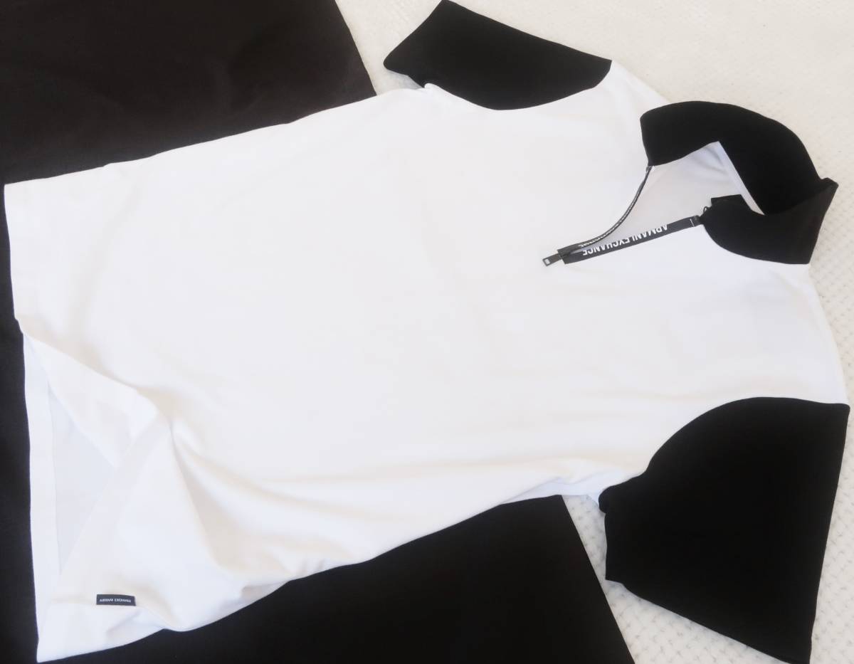  новый товар * Armani * большой размер * белый черный рубашка-поло * Logo молния * короткий рукав вязаный рубашка белый чёрный XXL*ARMANI*257