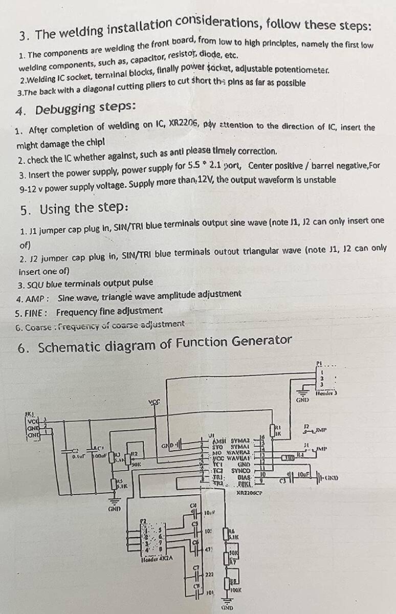 KKHMF XR2206 信号発生器 高精度 ファンクション信号発生器 DIYキット 正弦/三角/正方形 出力1Hz～1MHz 周の画像9