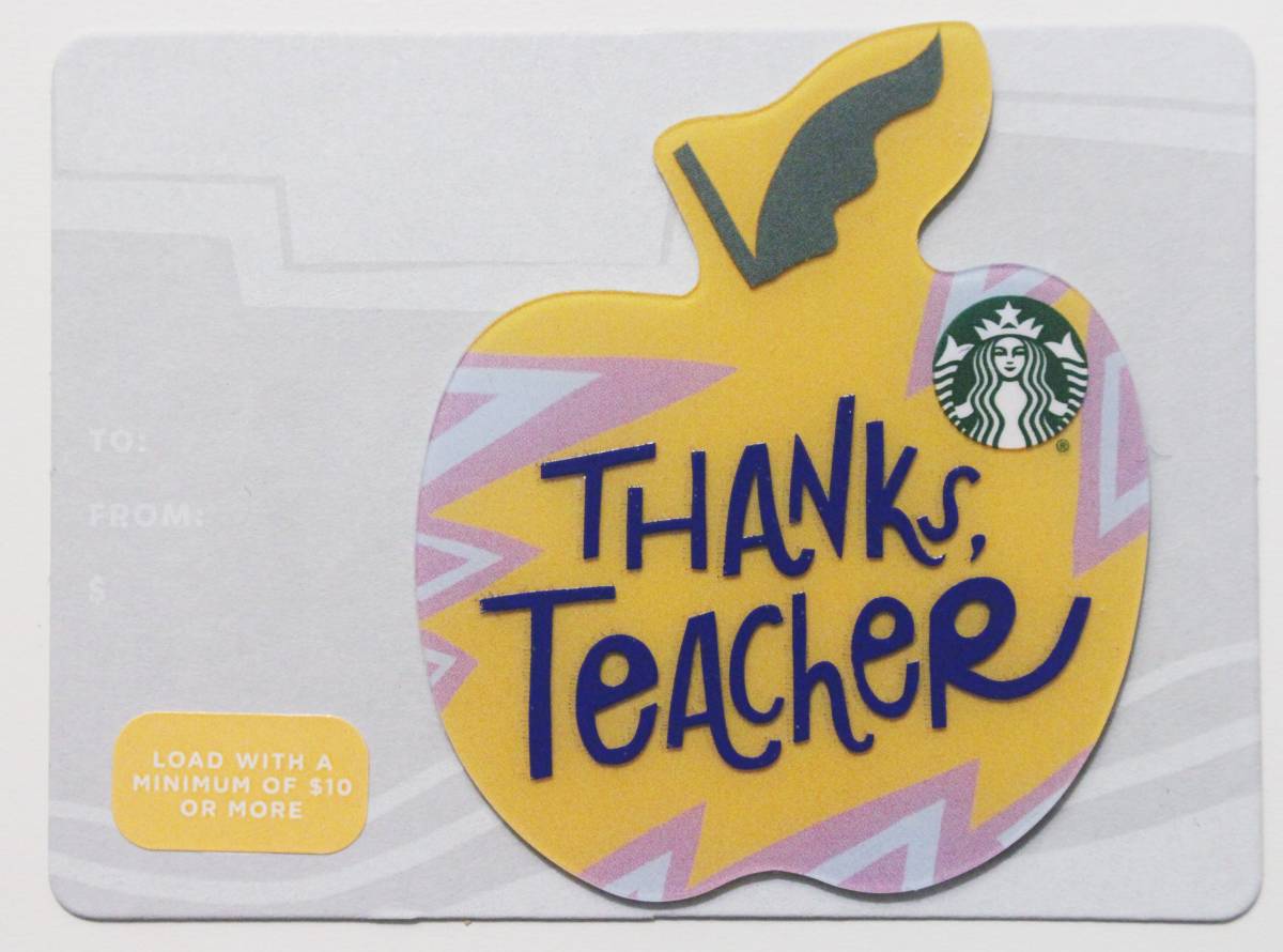 北米USAスターバックスカード2019りんご型カードAppleアメリカ 海外スタバカードBest Teacher Ever For All You Do Thanks 4枚セット_画像3