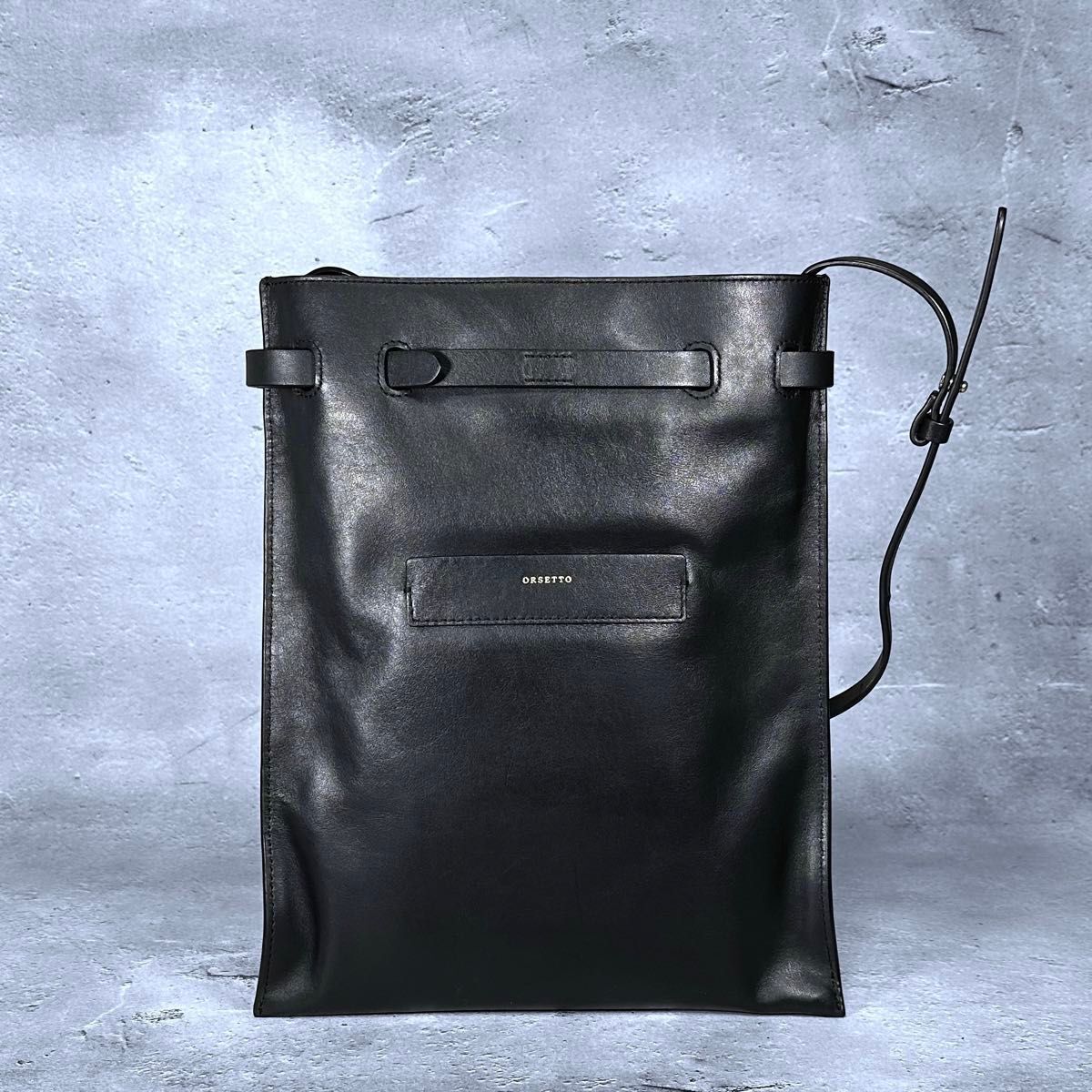 【美品】ORSETTO オルセット スクエア レザー ショルダーバッグ BAG 黒 ブラック ゴールド金具_画像3