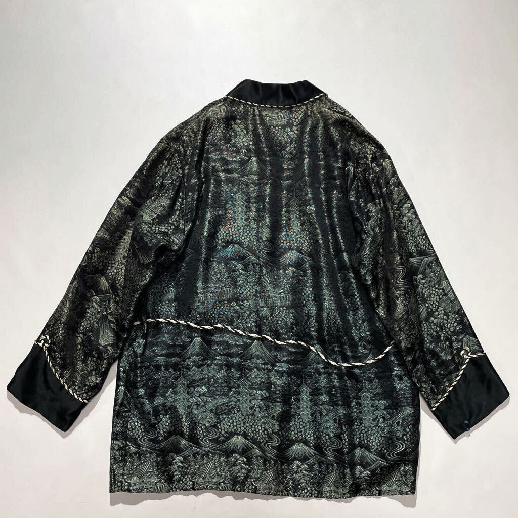 50s 60s 西陣織り スカガウン 黒 銀 ビンテージ 羽織り 日本製 サテン 和柄 京都 富士山 スカジャン スーベニアジャケット ブラック 刺繍の画像2