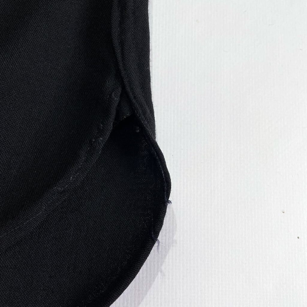 ブラック♪良好 40s 50s マチ付き レーヨンシャツ ビンテージ 黒 ギャバシャツ 猫目ボタン 無地 エルボーパッチの画像5