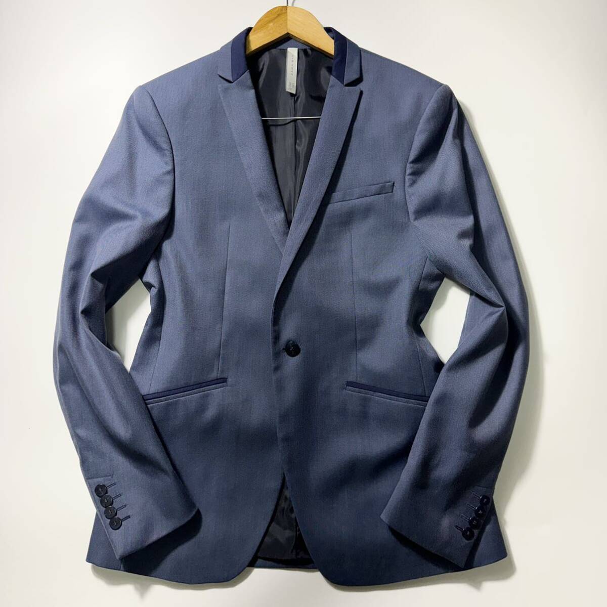 《美品》ZARA MAN ザラマン テーラードジャケット タキシード ネイビー ブルー系 EUR48 L-XL位 美シルエット_画像2