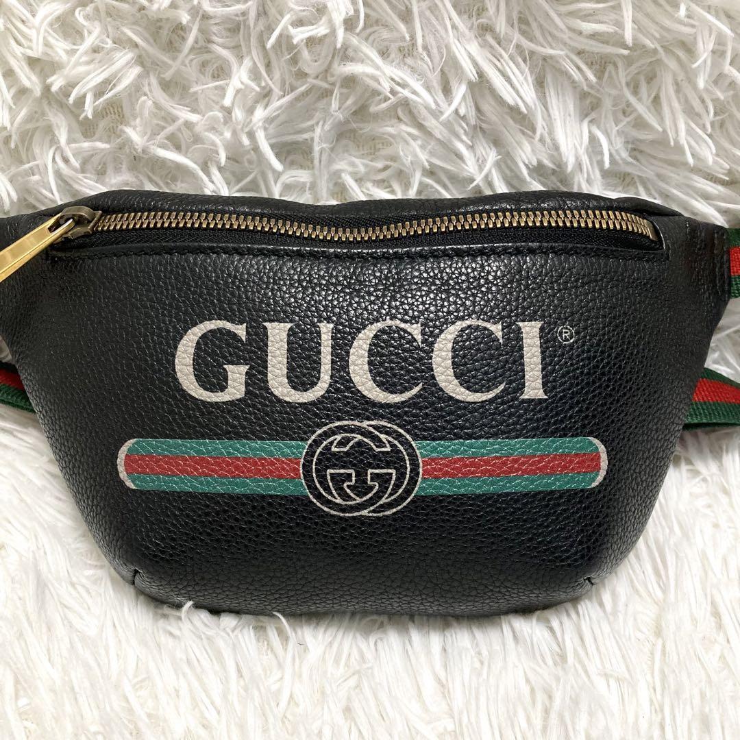 ★美品★ GUCCI グッチ ボディバッグ ウエストバッグ シェリーライン インターロッキング ロゴプリント レザー 黒 ブラック メンズ 527792の画像2