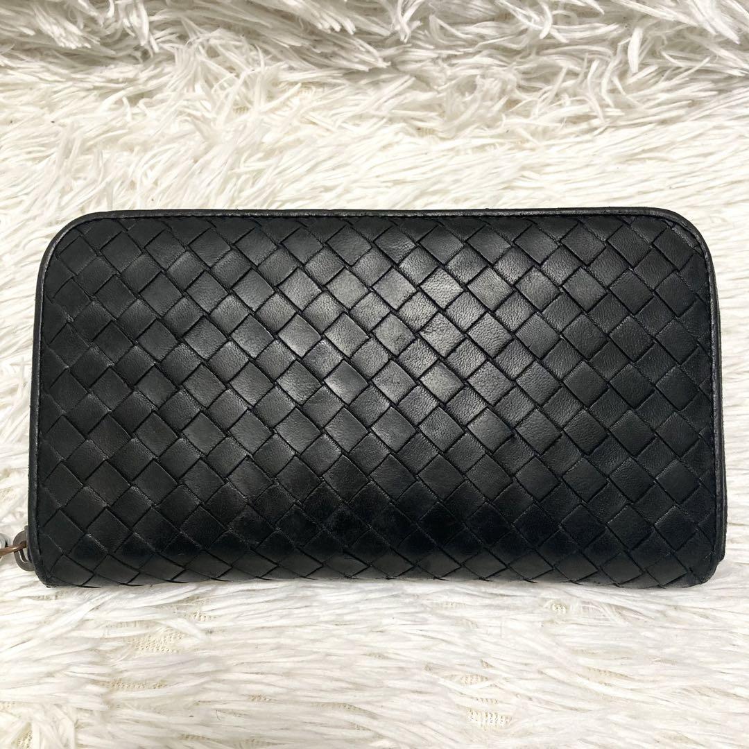 ★美品★ BOTTEGA VENETA ボッテガヴェネタ 長財布 ジッピーウォレット ラウンドファスナー イントレチャート ブラック 黒 メンズ 白タグの画像2