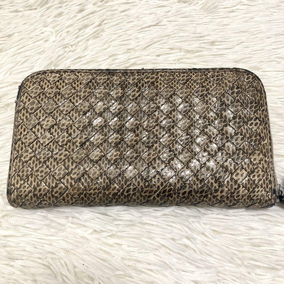 希少デザイン 付属品完備 BOTTEGA VENETA ボッテガヴェネタ 長財布 ジッピーウォレット ラウンドジップ イントレチャート パイソン メンズの画像3