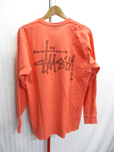 STUSSY ステューシー ビッグロゴ Tシャツ メンズM 長袖カットソー 長袖ウエア ロンT 長袖シャツ オレンジ系 04111の画像1