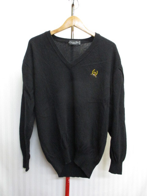  Christian Dior mshu90s Vintage свитер мужской 48 чёрный Logo вышивка шерсть вязаный свитер шерсть cut and sewn 04182