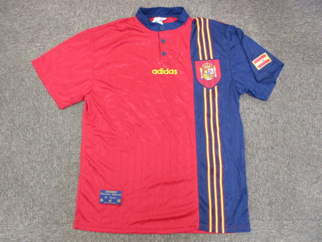 未使用 アディダス製 サッカースペイン代表 ユニフォーム メンズL 90sヴィンテージ オールド 半袖ゲームシャツ サッカージャージ04042の画像1