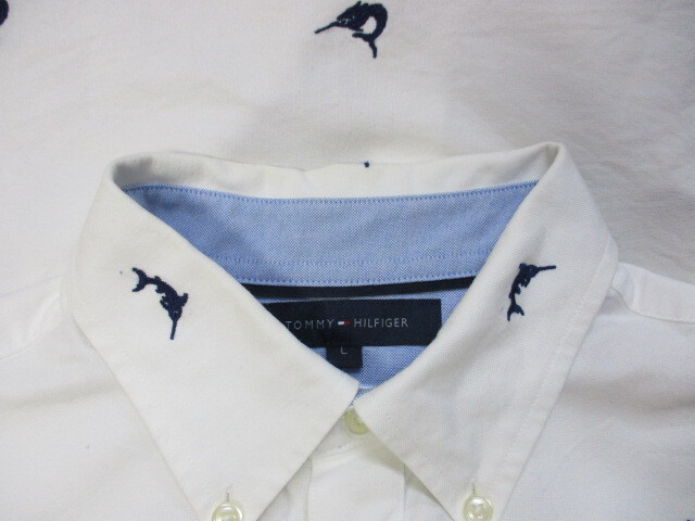 トミーヒルフィガー　カジキ柄刺繍デザイン　半袖ボタンダウンシャツ　メンズL　白シャツ　オックスフォードシャツ　半袖シャツ　04232_画像9