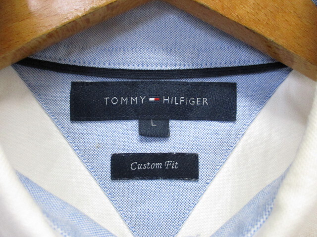 トミーヒルフィガー　カジキ柄刺繍デザイン　半袖ボタンダウンシャツ　メンズL　白シャツ　オックスフォードシャツ　半袖シャツ　04232_画像3