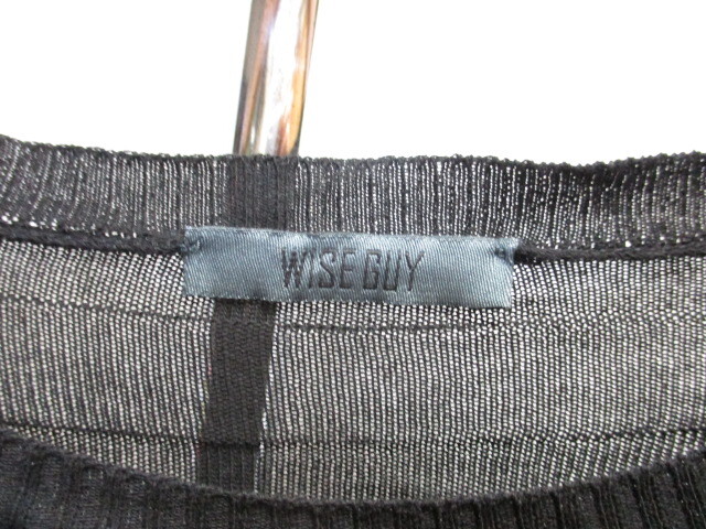 イタリア製　WISE GUY　サマーニットカットソー　メンズ46　黒　レーヨンシャツ　サマーセーター　長袖カットソー　ブラックシャツ04265_画像2