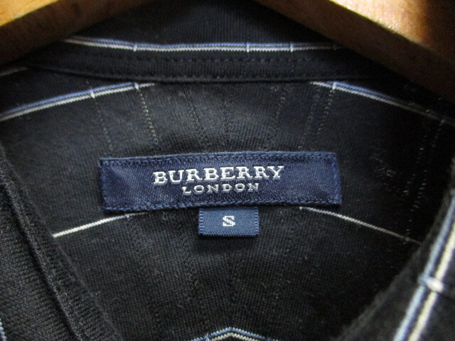 バーバリー ロンドン　長袖シャツ　メンズS　ロゴ刺繍シャツ　黒ストライプ柄シャツ　ニットシャツ　BURBERRY LONDON　長袖カットソー04263_画像2