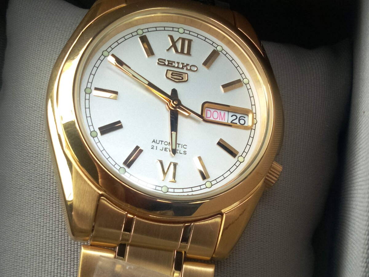 新品未使用　セイコー SEIKO 5 腕時計 自動巻き ゴールド 海外モデル SNKL58K1 メンズ _画像10