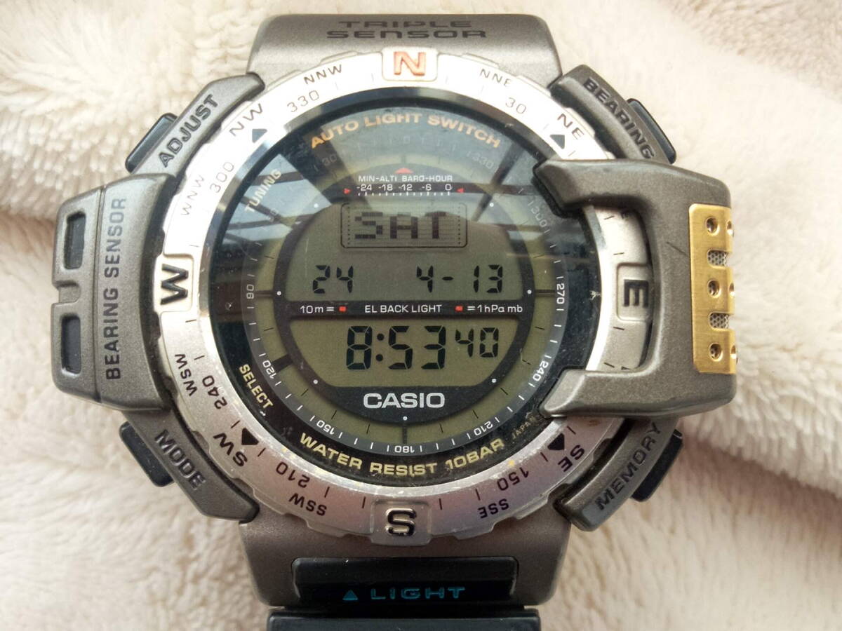 稼動正常 カシオCASIO腕時計プロトレック PRO TREK PRT-40 BASSING GEAR ブラックバス トリプルセンサーの画像1