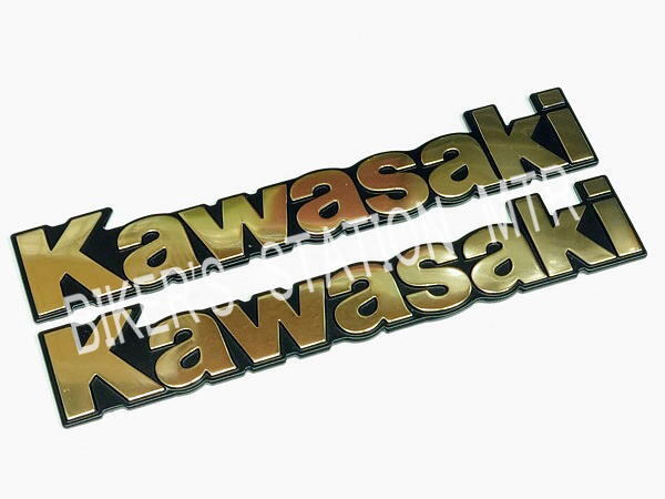 スピード出荷 KAWASAKI カワサキ 純正 タンクエンブレム ゴールド kawasakiロゴ 立体エンブレム 2枚セットの画像2