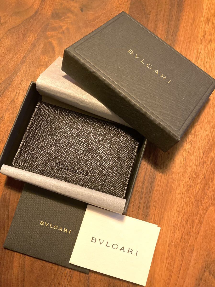 未使用品 BVLGARI サフィアーノ ブラックレザー 名刺入れ カードケース ビジネスカードホルダー 黒の画像1