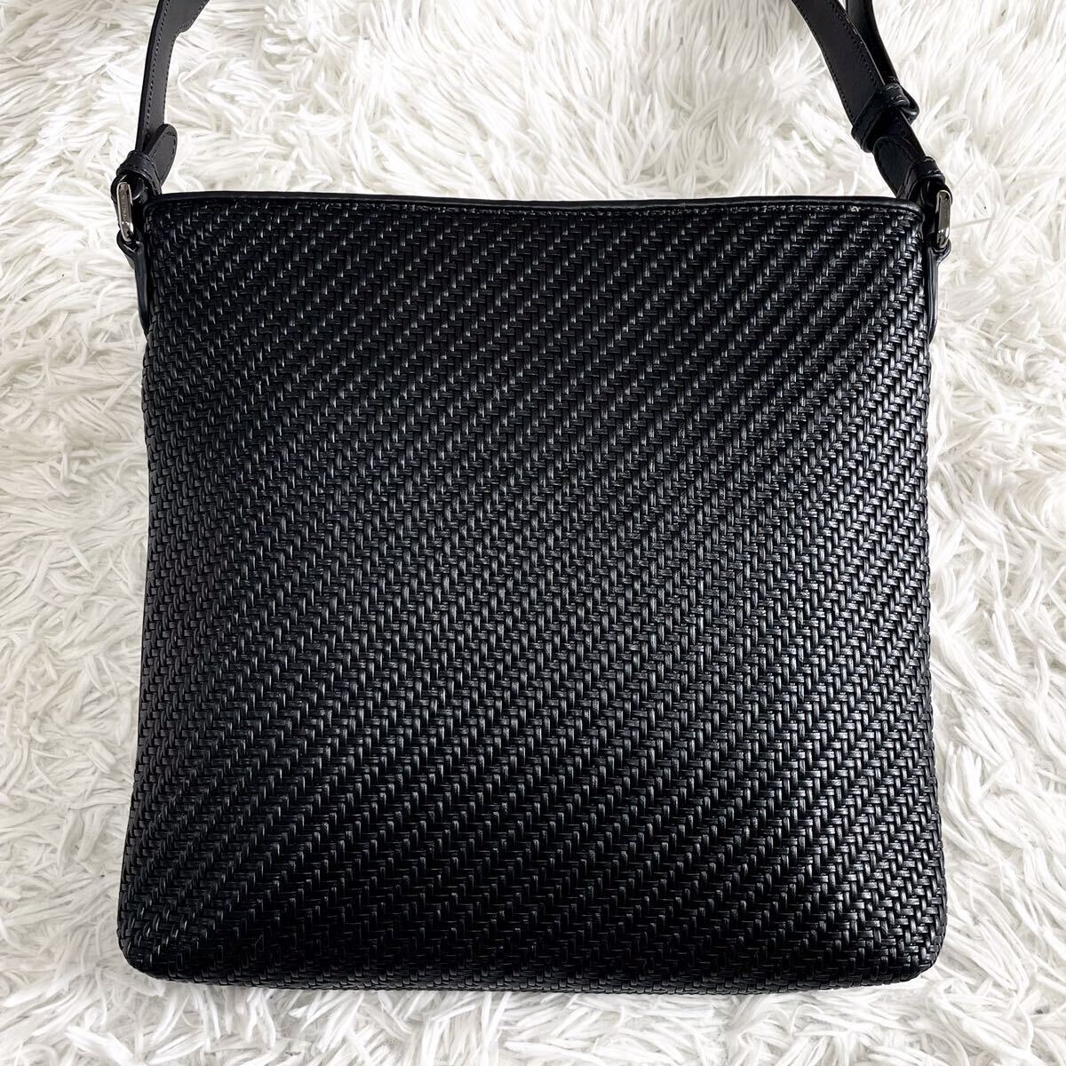 1 jpy ~[ ultimate beautiful goods ]Ermenegildo Zegna Ermenegildo Zegna perete Hsu ta shoulder bag diagonal .. knitting leather black 