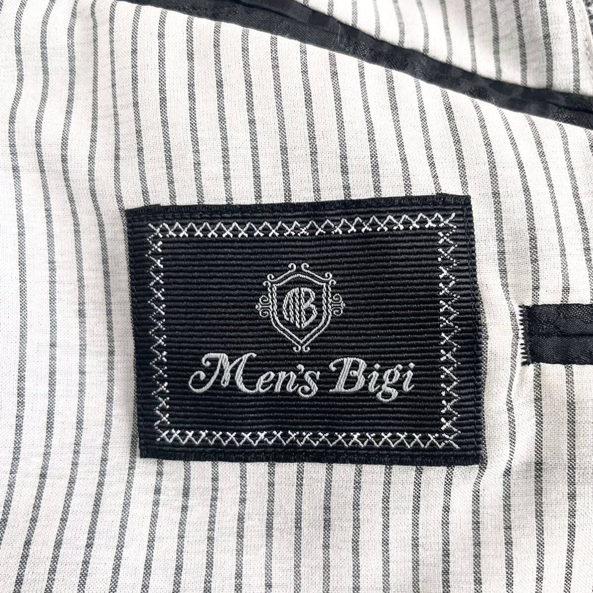 1円〜【Men's Bigi】メンズビギ アンコン テーラードジャケット ウインドウペン チェック柄 花柄 サマージャケット 春夏 グレー XL相当_画像9