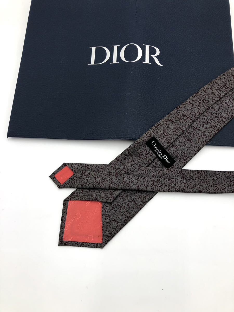 ★美品★ クリスチャンディオール Christian Dior ネクタイ シルク100％ 総柄    ダークシルバー系 絹 メンズ の画像4